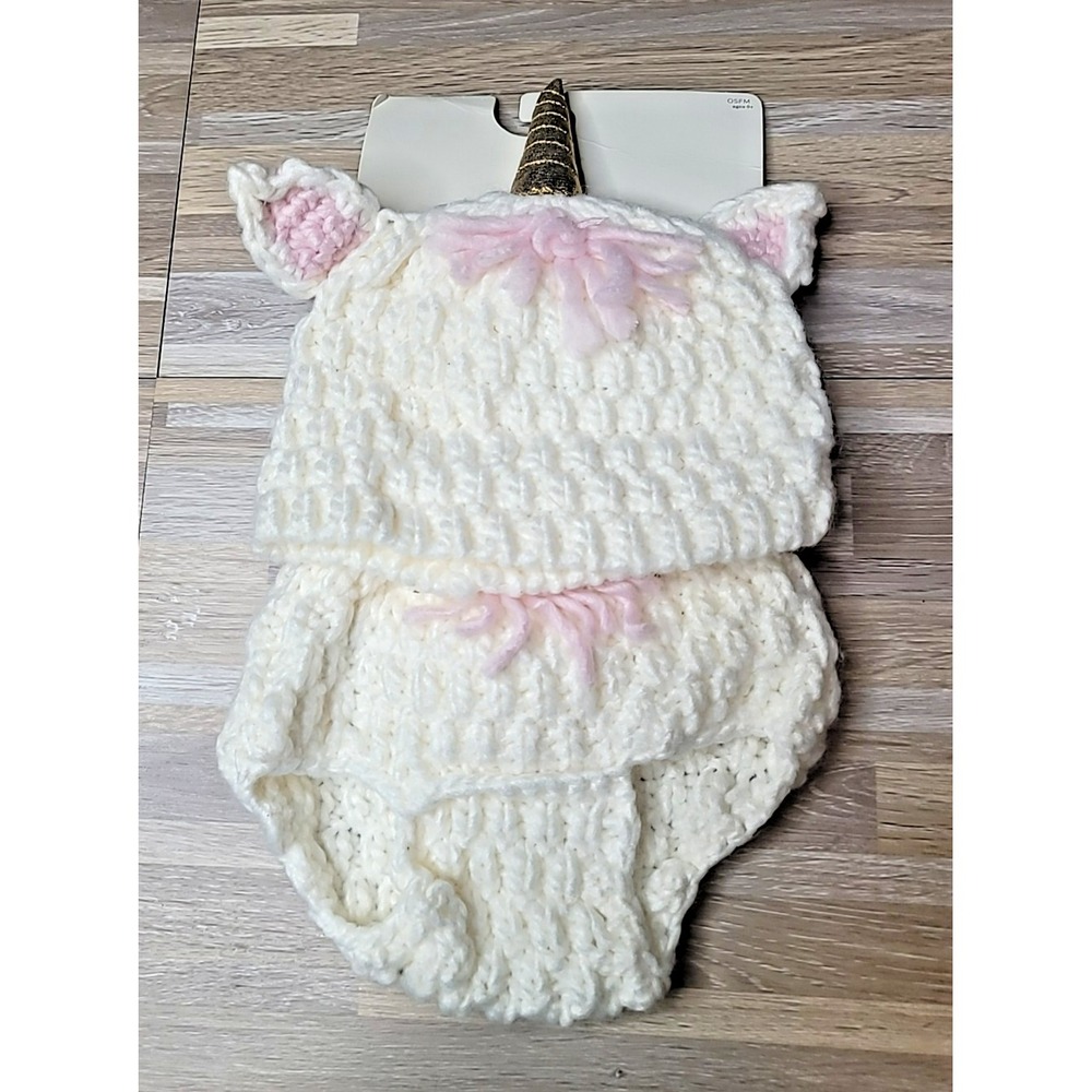Cloud Island Baby Unicorn Hat Diaper Cover Set Pink White OSFM New